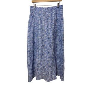 L.L. Bean Skirt Women's 12 Classic Fit Blue White 100% Linen Floral Maxi Skirt